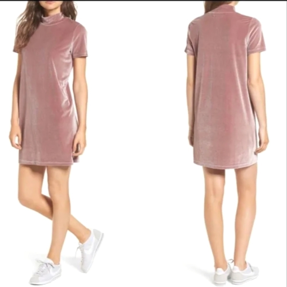 Madewell Mauve Mock Neck Velvet Dress - Picture 1 of 12